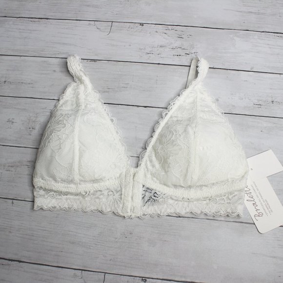 Rene Rofe Women's Off White Lace Bra Size L Padded Wire Free Front Hook - Picture 1 of 9